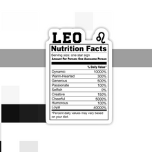 Load image into Gallery viewer, Leo Nutrition Facts Zodiac Sticker