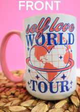 Load image into Gallery viewer, Self Love World Tour 15oz White Mug with Pink Handle