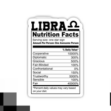 Load image into Gallery viewer, Libra Nutrition Facts Zodiac Sticker