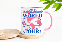 Load image into Gallery viewer, Self Love World Tour 15oz White Mug with Pink Handle