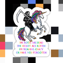 Load image into Gallery viewer, Skeleton Unicorn I’m Freaking Crazy Sticker