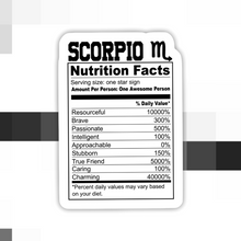 Load image into Gallery viewer, Scorpio Nutrition Facts Zodiac Sticker