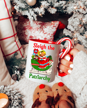 Load image into Gallery viewer, Retro Sleigh the Patriarchy Mug with Red Handle