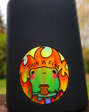 Load image into Gallery viewer, Holographic Frog This is Fine Funny Sticker
