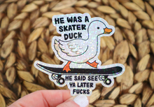 Load image into Gallery viewer, Skater Duck Glitter Retro Sticker