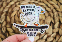 Load image into Gallery viewer, Skater Duck Glitter Retro Sticker