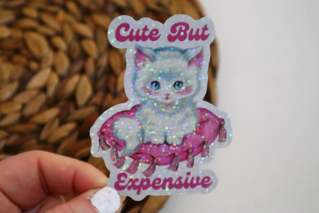 Cat Cute But Expensive Glitter Retro Sticker