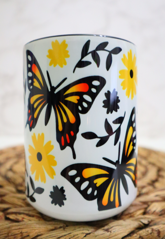 Butterfly Monarch Mug with Black Handle