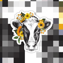 Load image into Gallery viewer, Cow Sunflower Sticker
