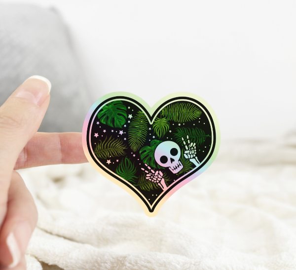 Holographic Plant Love Skeleton Sticker