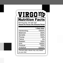 Load image into Gallery viewer, Virgo Nutrition Facts Zodiac Sticker
