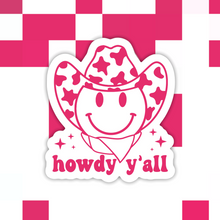 Load image into Gallery viewer, Smiley Face Howdy Y’all Sticker
