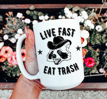 Load image into Gallery viewer, Western Raccoon Live Fast Eat Trash Mug
