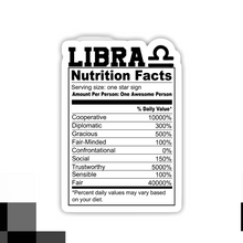 Load image into Gallery viewer, Libra Nutrition Facts Zodiac Sticker
