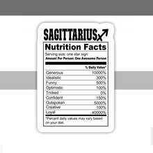 Load image into Gallery viewer, Sagittarius Nutrition Facts Zodiac Sticker
