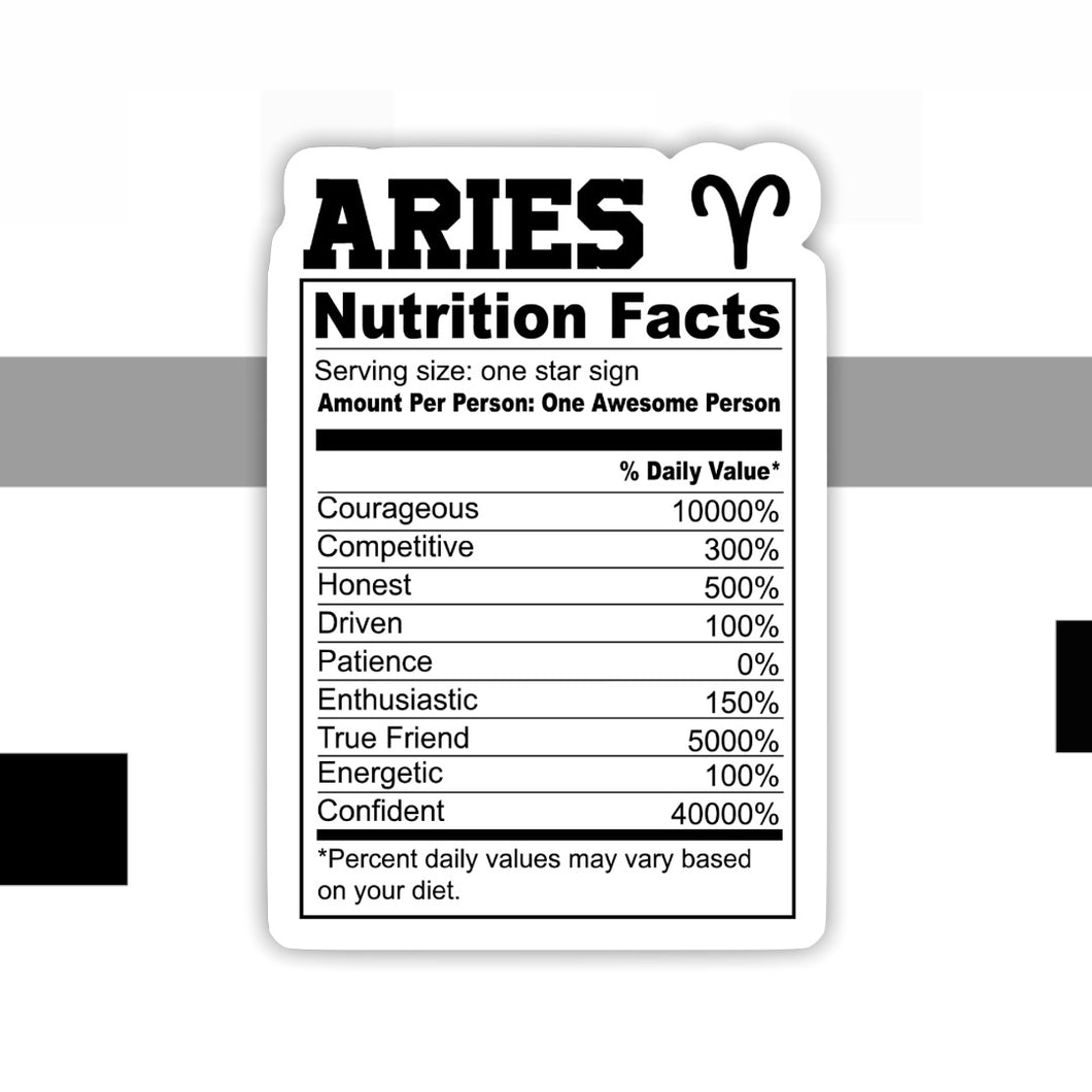 Aries Nutrition Facts Zodiac Sticker