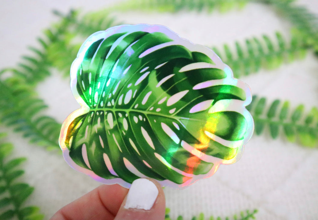 Holographic Monstera Leaf Sticker