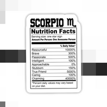 Load image into Gallery viewer, Scorpio Nutrition Facts Zodiac Sticker
