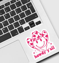 Load image into Gallery viewer, Smiley Face Howdy Y’all Sticker
