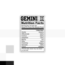 Load image into Gallery viewer, Gemini Nutrition Facts Zodiac Sticker
