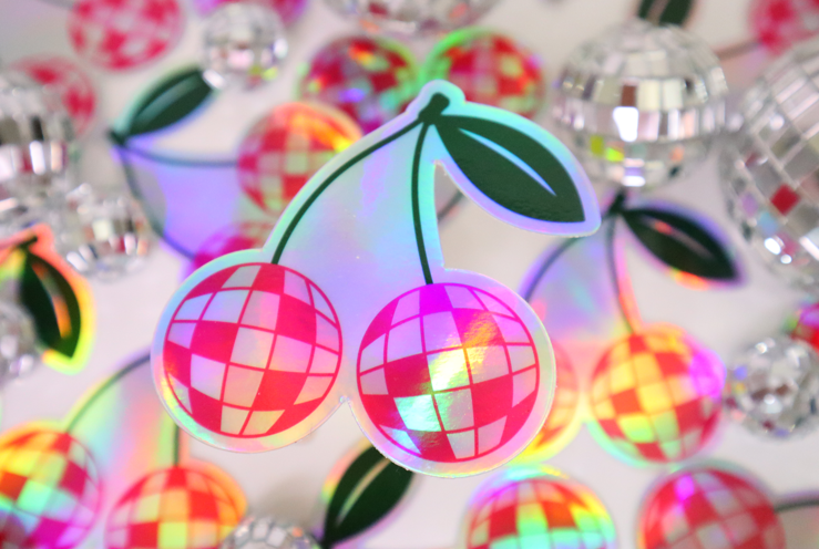 Disco Ball Cherries Holographic Sticker