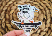 Load image into Gallery viewer, Skater Duck Glitter Retro Sticker
