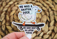 Load image into Gallery viewer, Skater Duck Glitter Retro Sticker
