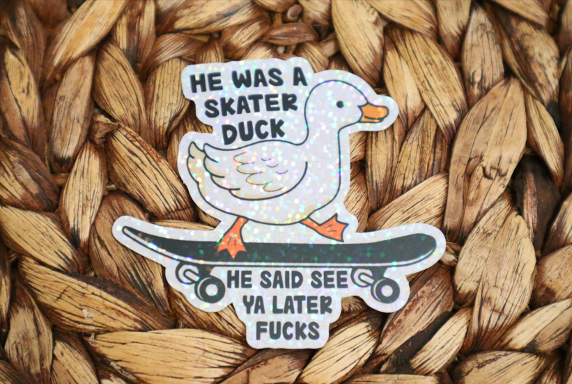 Skater Duck Glitter Retro Sticker