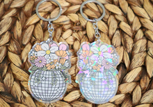 Load image into Gallery viewer, Holographic Disco Planter Floral 3&quot; Double Sided Keychain
