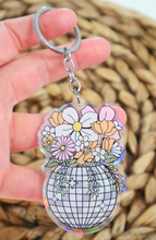 Load image into Gallery viewer, Holographic Disco Planter Floral 3&quot; Double Sided Keychain
