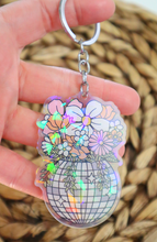 Load image into Gallery viewer, Holographic Disco Planter Floral 3&quot; Double Sided Keychain
