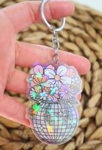 Load image into Gallery viewer, Holographic Disco Planter Floral 3&quot; Double Sided Keychain
