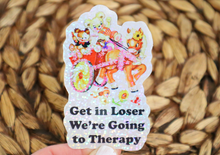 Load image into Gallery viewer, Get in Loser We&#39;re Going to Therapy Glitter Retro Sticker
