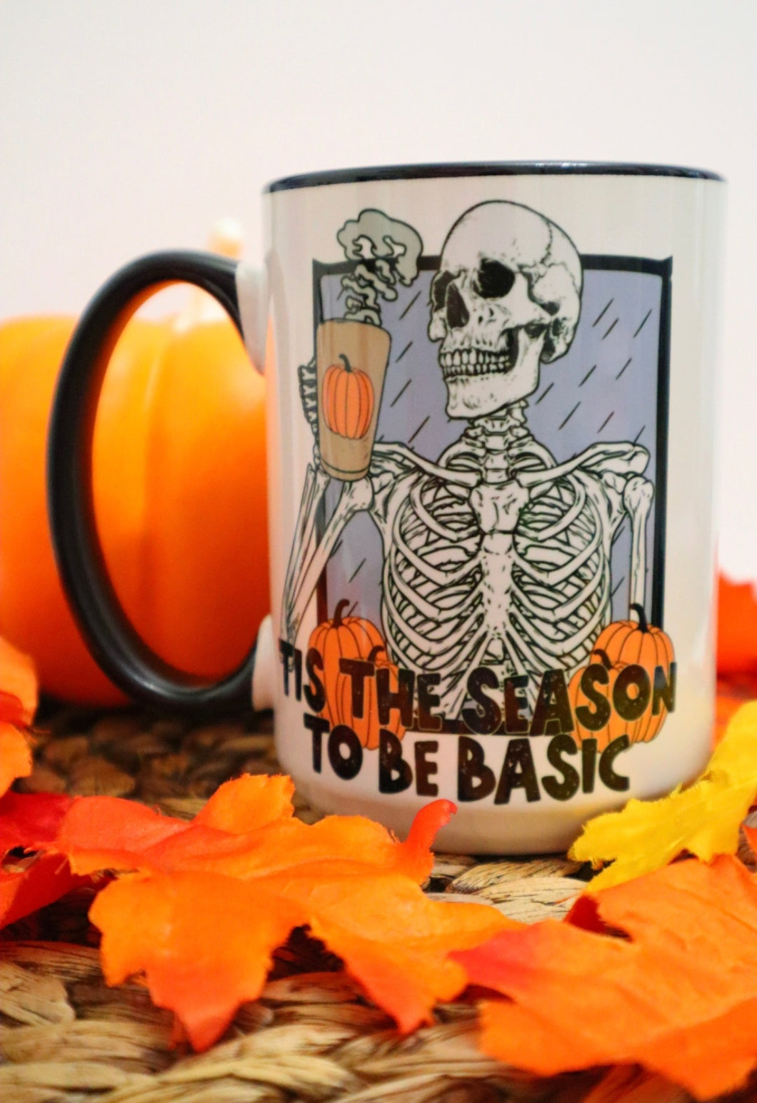 Tis the Season to Be Basic Pumpkin Spice15oz White Mug with Black Handle