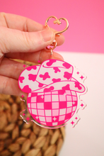 Load image into Gallery viewer, Pink Cowgirl Hat Disco Double Sided Keychain
